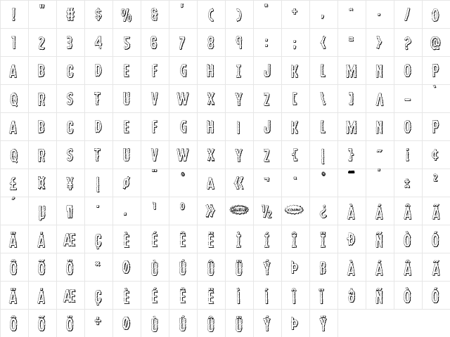 Ampire 3D Regular  glyph index
