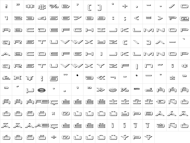 Grand Sport 3D Regular  glyph index