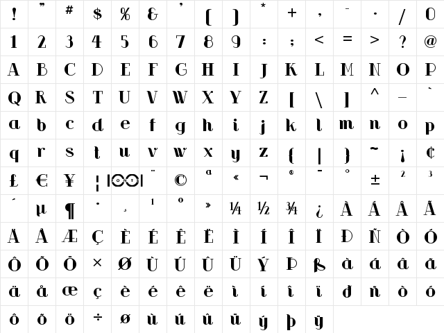 Riot Squad NF Regular  glyph index