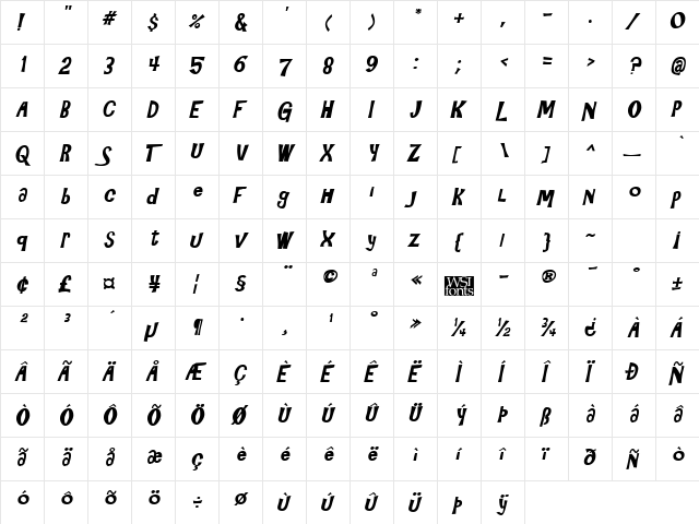 3HourTour BoldItalic  glyph index