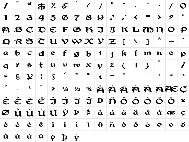 RobinHood98 Bold  glyph index