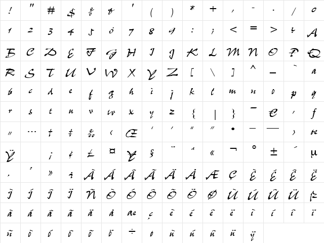 Favorit Regular  glyph index