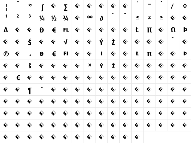 Dax-BoldCapsExp Regular  glyph index