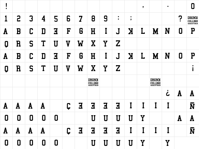 Drunk College Regular  glyph index