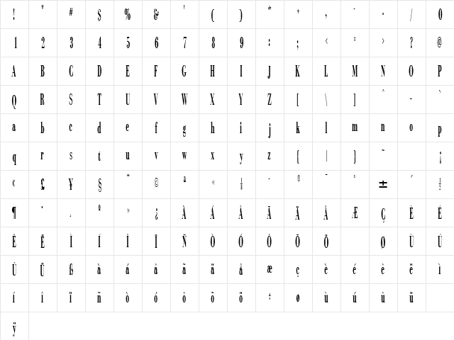 SinemaDisplayExtraCondSSK Regular  glyph index