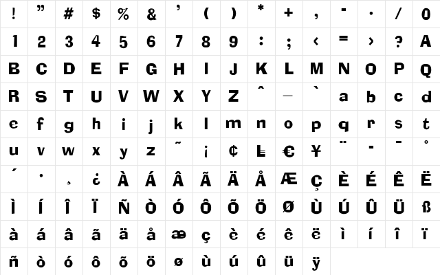 AlexisBecker Regular  glyph index