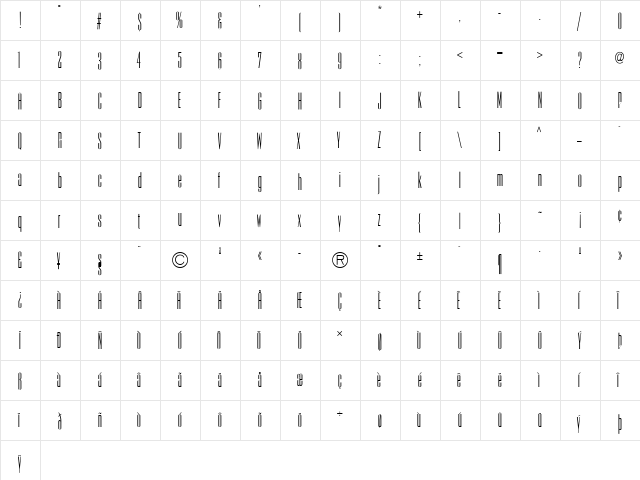 EmpireStateLight Regular  glyph index