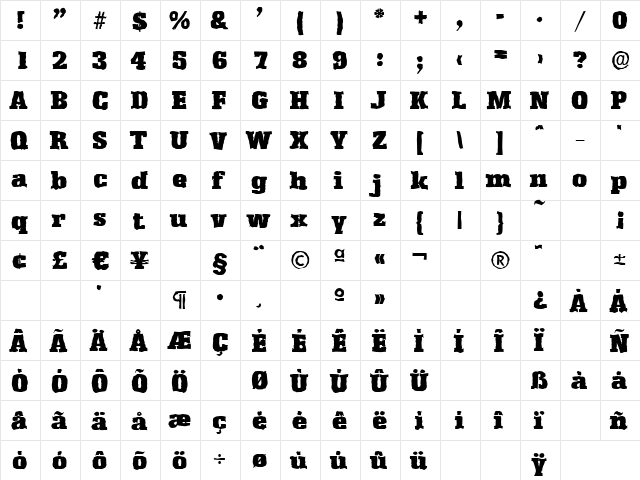 JasonBeckerAntique-Black Regular  glyph index