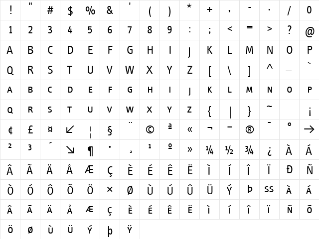 InfoCaps Normal  glyph index
