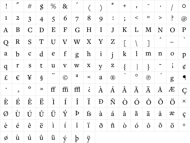 Freight Text Medium  glyph index