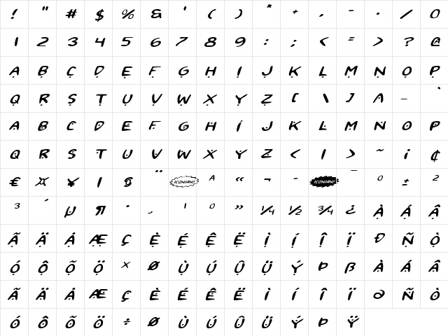 2Toon2 Expanded Italic Expanded Italic  glyph index