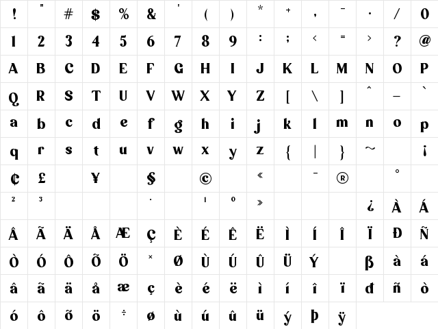 Magzo Alt Regular  glyph index
