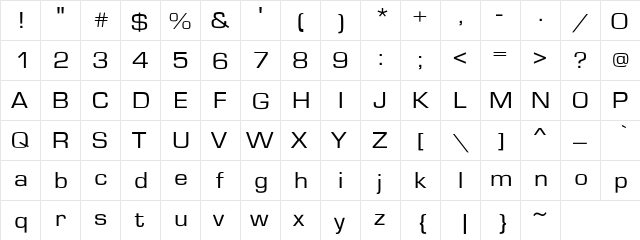 EurostileExt-No Regular  glyph index