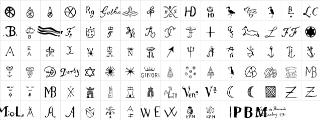 Estampilles Regular  glyph index