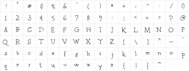 CK Lazy Days Regular  glyph index