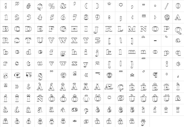 MarcBeckerOutline-Heavy Regular  glyph index