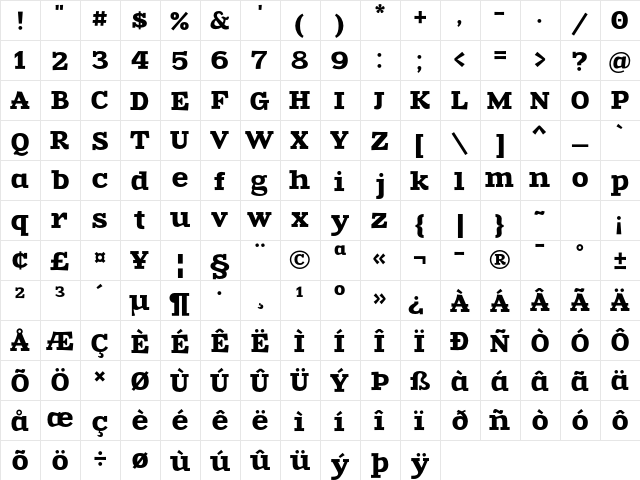 Zantroke Regular  glyph index
