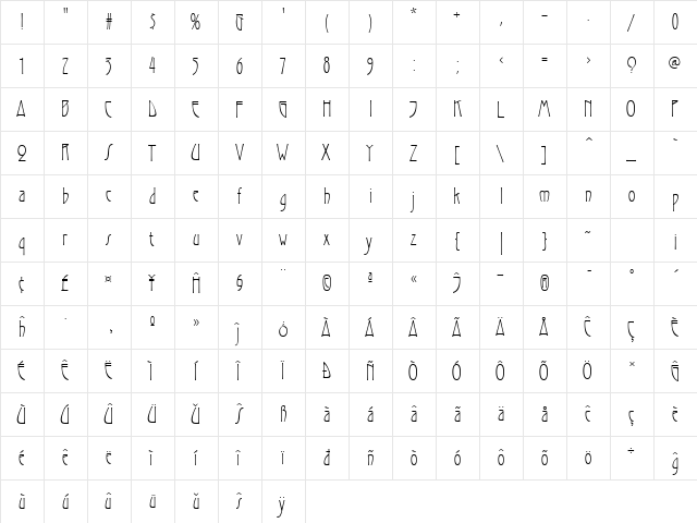 Gradl Eo Regular  glyph index