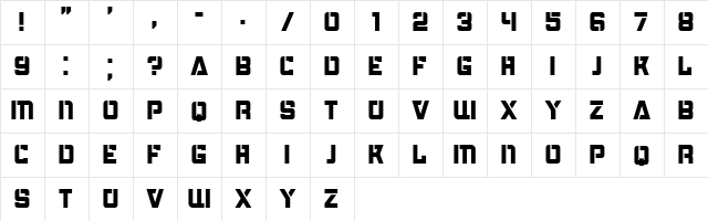 Bombardment Regular  glyph index