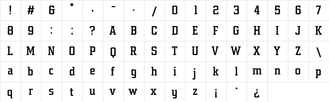 Samton Condensed Bold  glyph index