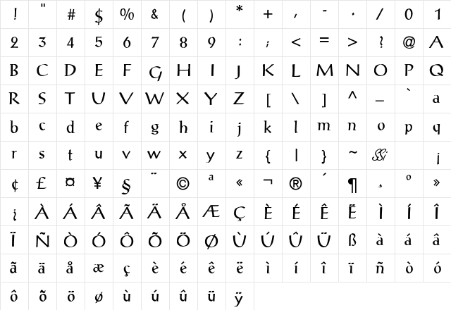 Antiqua Light SSi Light  glyph index