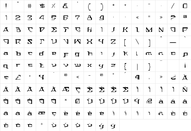 ACTStern Plain  glyph index
