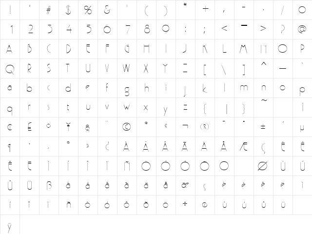 Pergamon Regular  glyph index