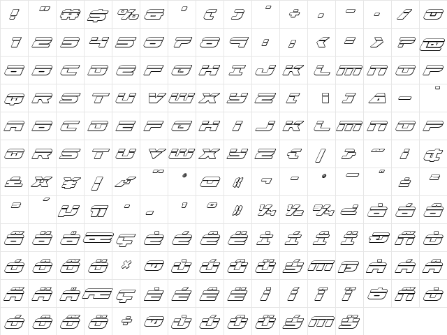Speed Phreak Outline Italic Outline Italic  glyph index
