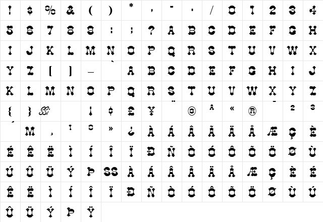 Alamo SSi Regular  glyph index