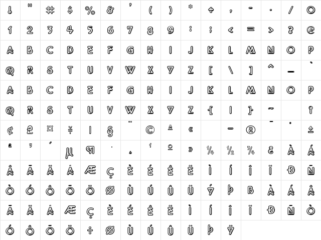 GE Neon Lights Regular  glyph index