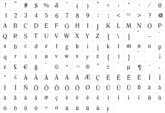 Rookie Regular  glyph index