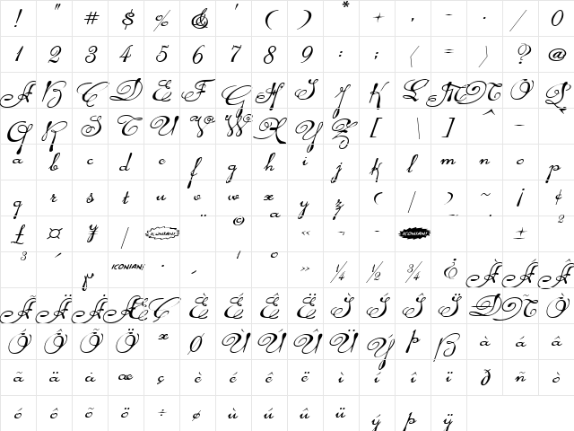 Rhalina Expanded Italic Expanded Italic  glyph index