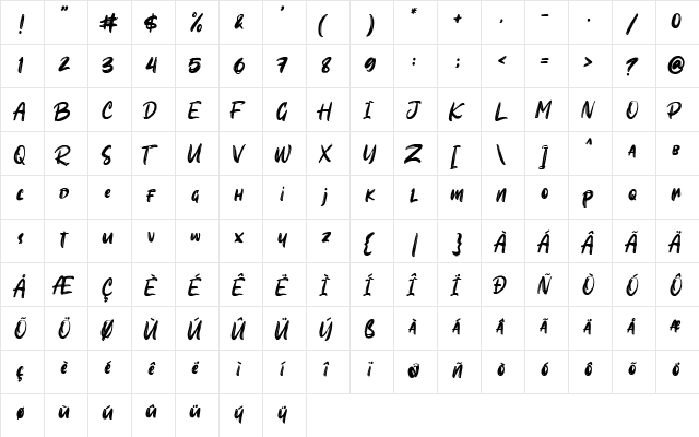 Sombori Regular  glyph index