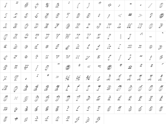 FZ ROMAN 27 HOLLOW ITALIC Normal  glyph index