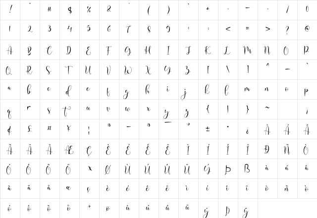 Michalina Regular  glyph index