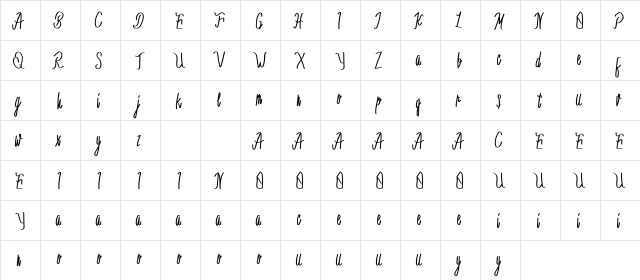 Caset Cusut Regular  glyph index