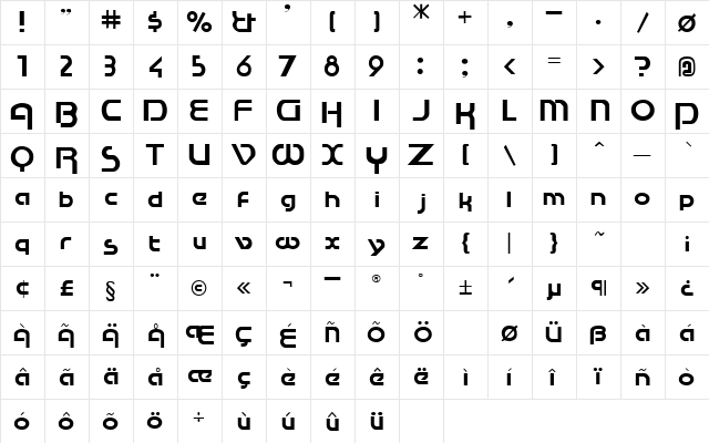 Cupertino Regular  glyph index