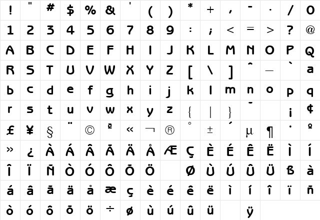 Benguiat Gothic Bold  glyph index