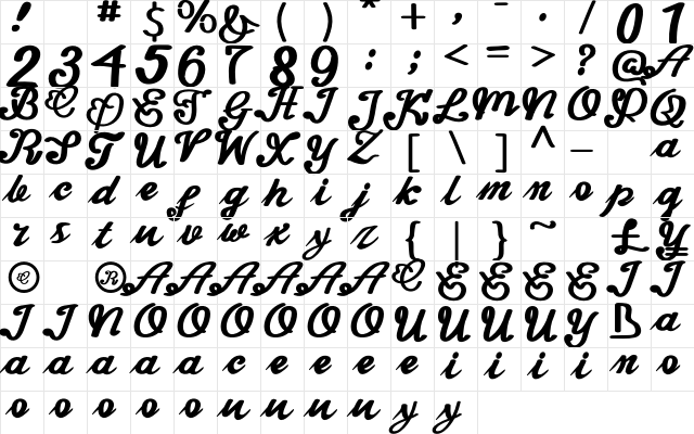 Bittale Regular  glyph index