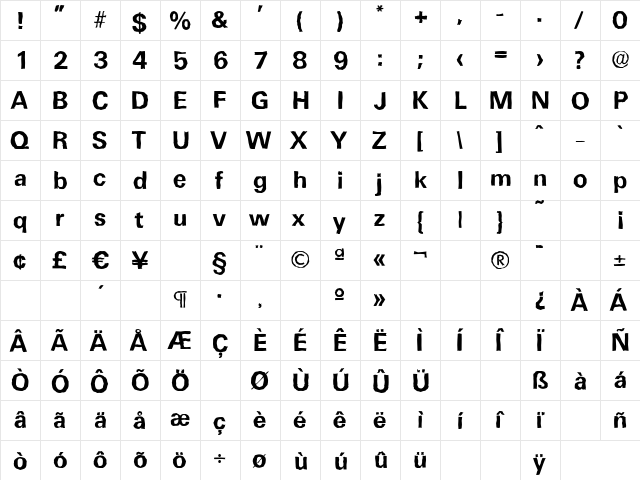 UltimateAntique Bold  glyph index