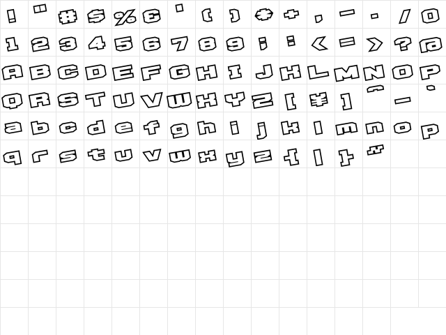 D3 Egoistism outline leaning Regular  glyph index