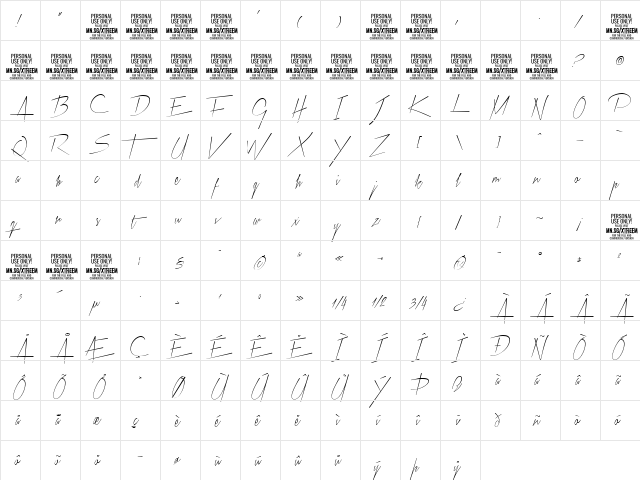 Xtreem Thin PERSONAL USE Regular  glyph index