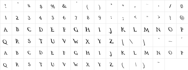 VTCSwitchbladeRomanceDrunk Regular  glyph index