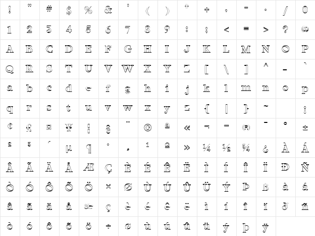 Rubino Serif Outline Regular  glyph index