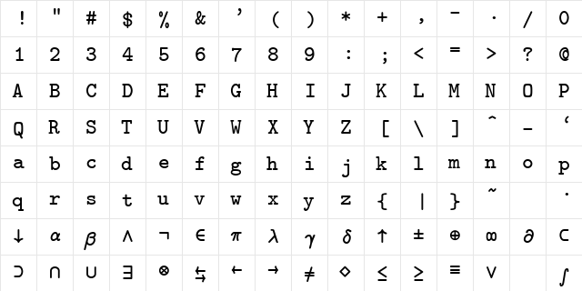 cmtex8 Regular  glyph index