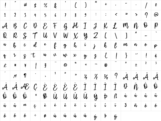 Christmas Mint Regular  glyph index