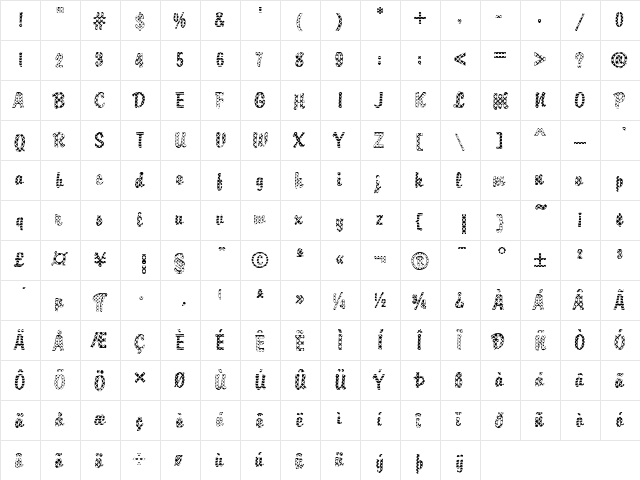 DTC Brody M11 Regular  glyph index