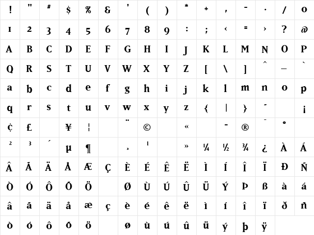 MatrixBoldOldstyle Bold  glyph index