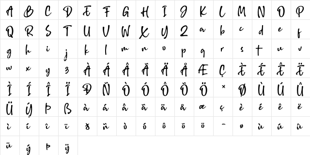 Brillion Regular  glyph index