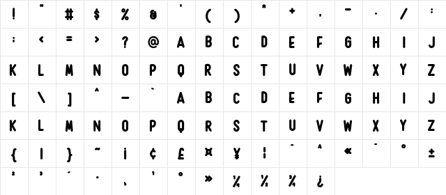 Rushmore Regular  glyph index